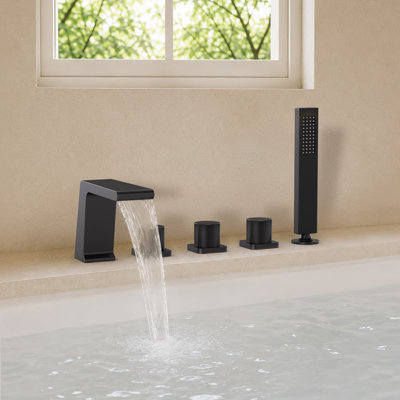 3 Handle Deck Mount Roman Tub Faucet with Diverter & Handheld Shower