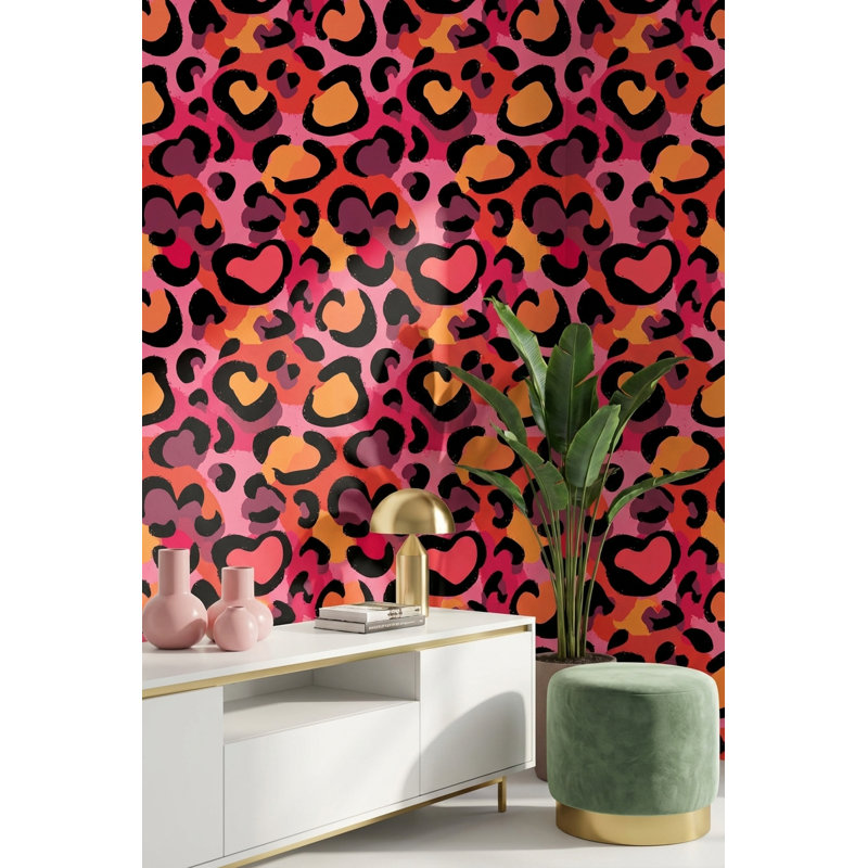 Papier peint à motif animalier, décoration murale moderne rose