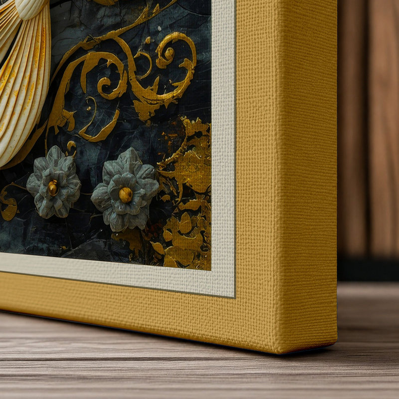 Golden Koi in Patterns Japandi - Wrapped Canvas, 36x24 - 91.4 x 61.0 cm, Ochre Border