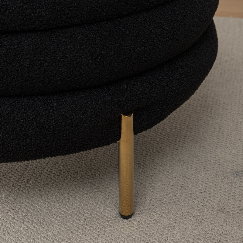 Repose-pieds rond avec rangement Lytham, Mélange de polyester noir