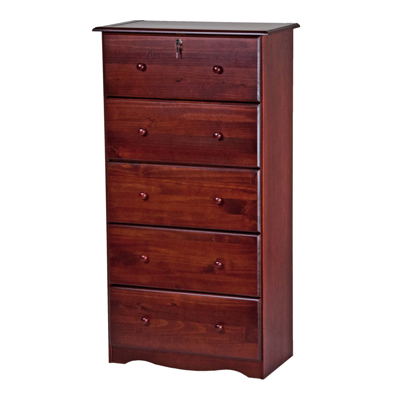 Commode 5 tiroirs avec serrure Gallashaw, Acajou