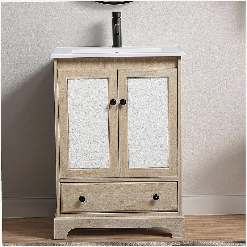 Bathroom vanity with sink  Modern Bathroom Vanity with Ceramic Basin 1 Drawer, Free Standing Bathroom Storage