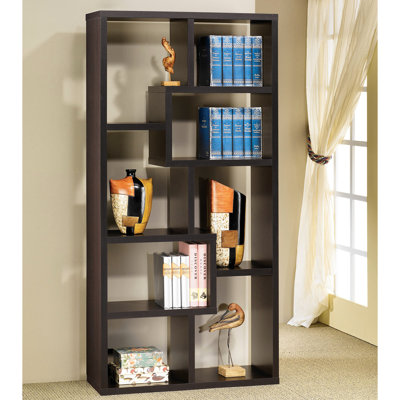 10-Shelf Bookcase, Geometric Design, Cappuccino, Materials, Open Back Shelves, Safe Storage Profile, Engineered Wood, For