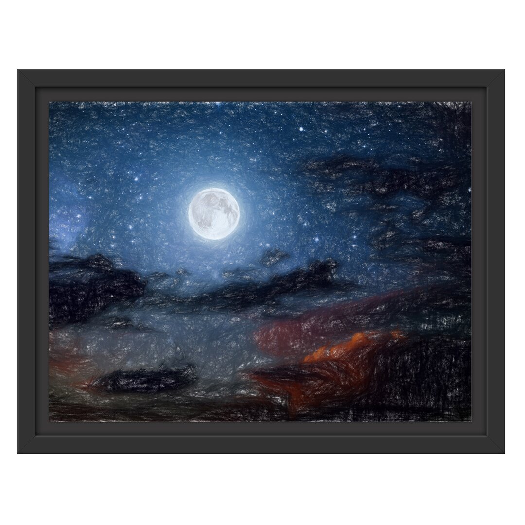 Gerahmtes Wandbild Leuchtender Mond am Nachthimmel