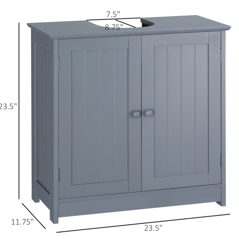 Armoire de salle de bain sous lavabo, gris. Rangement supplémentaire avec 2 portes et une tablette. En forme de U peu encombrant. Tablette réglable à l'intérieur. , Capacité de 33 lb Mesure L 23,5 po x l 12,01 po H par évier pour l'espace.
