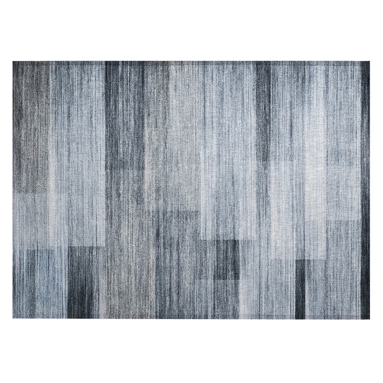 Machine Washable Indoor/Outdoor Xhevrie Denim Rug