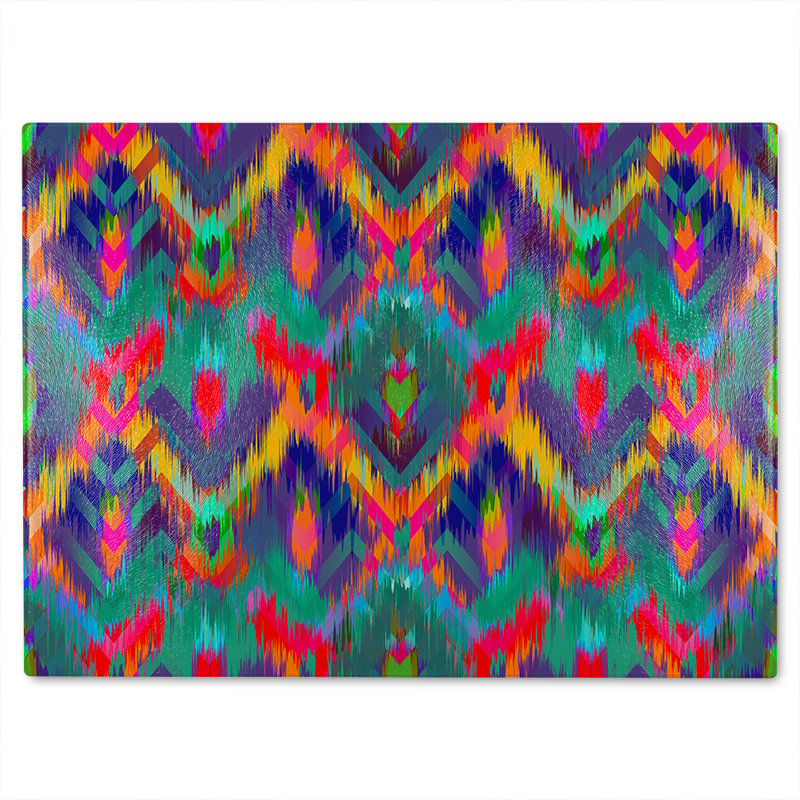 Abstract Ethnic Ikat Pattern Glass Chopping Board, 40cm L x 28cm W