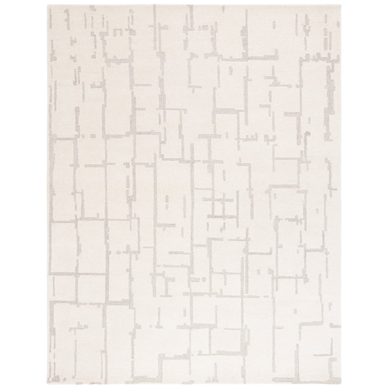 Dizdar Ebony Hand Tufted Wool/Cotton Abstract Rug in Ivory/Gray, Rectangle 8' x 10'