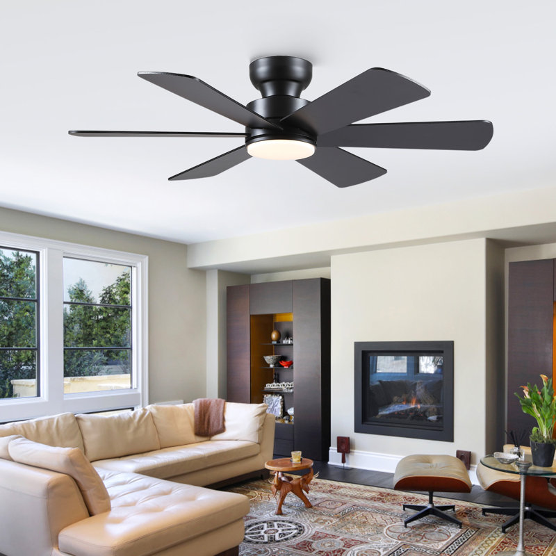 46" 6-blade Ceiling Fan with Light Kit and Remote Control, Black