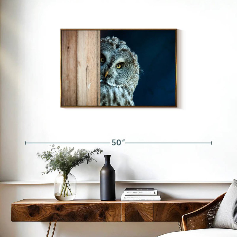 Peeking Owl, Cadre flottant doré, 31 po x 21 po