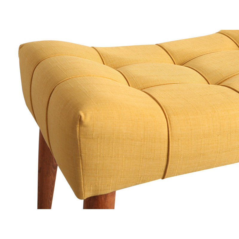 Stylish Yellow Pouffe with Solid Wood Frame, 22.8 x 17.7 x 15.7 inches | 100% Polyester Fabric, Easy Clean | 32 DNS Foam for Comfort | Perfect for Modern, Rustic, and Southwestern Decor, Durable Wood Legs