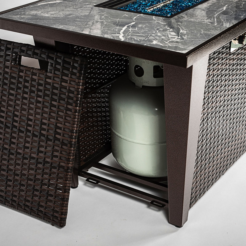 42Inch Rattan Fire Pit Table With Ceramic Tile Tabletop