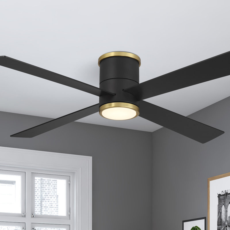 Ventilateur de plafond encastré à DEL 54 po Falco, Noir/laiton, Noir