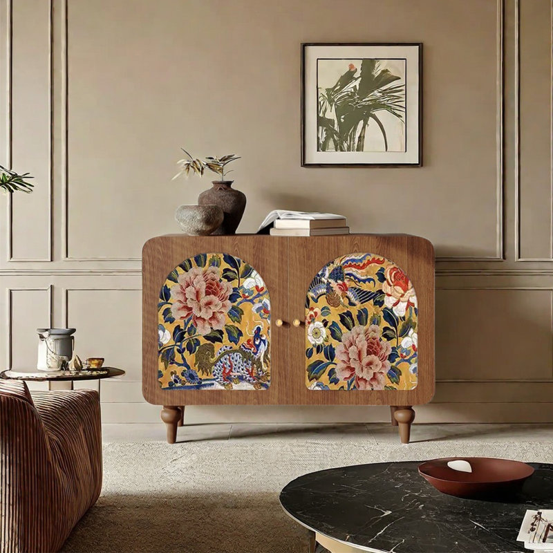 Armoire d'appoint multifonctionnelle en bois massif, Noyer clair