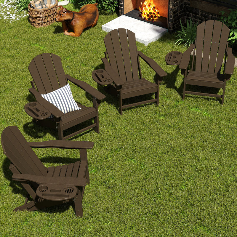  Cheryce HDPE Folding Adirondack Chair With Cup Holder, Coffee
