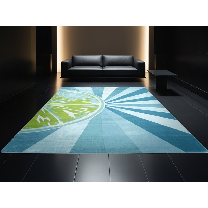 Machine Washable Templeton Lime Modern & Contemporary Solid Color Rug in Blue – SkyBlue Binding, 7x9