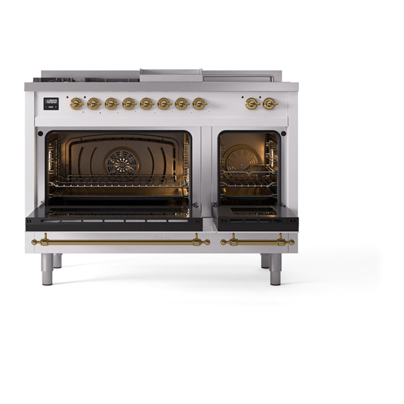 ILVE Nostalgie II, cuisinière à double combustible de 48 po, 5 brûleurs, plaque chauffante, surface de cuisson française
