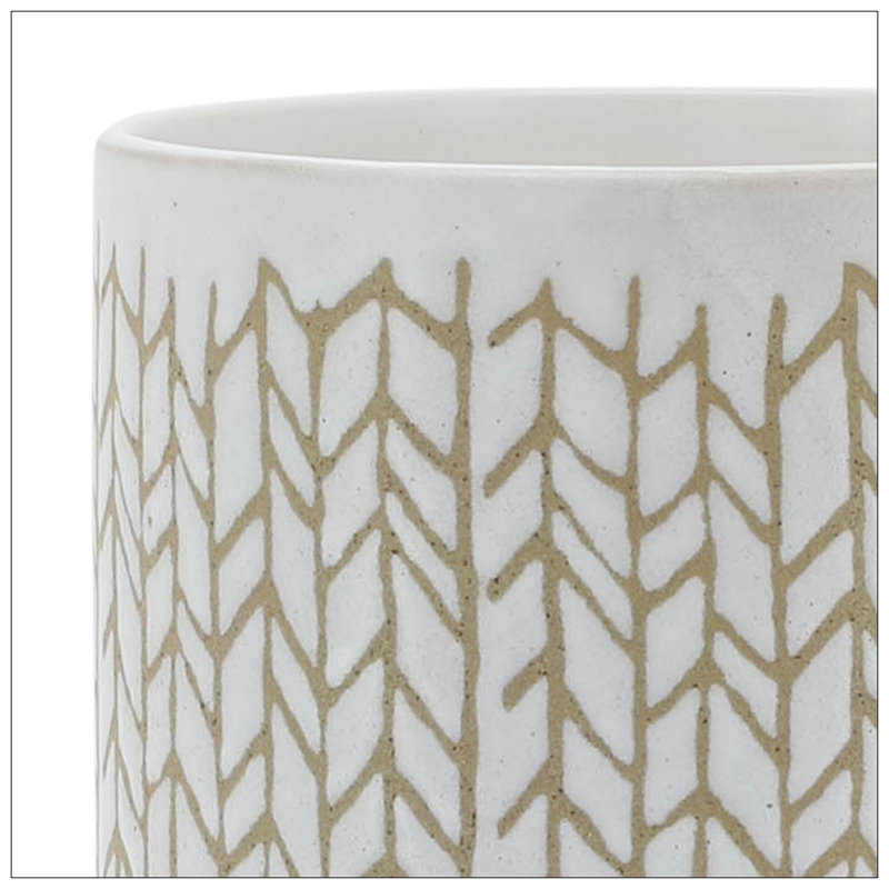 8" CHEVRON PLANTER W/ WOOD STAND, BEIGE