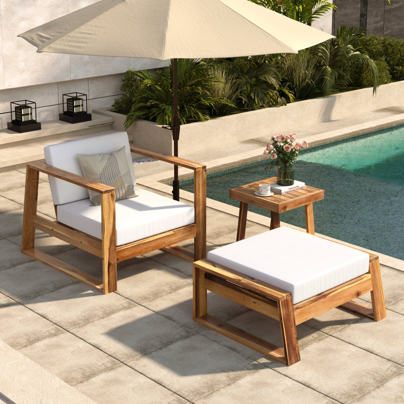 Acacia Wood Outdoor Lounge Set, Beige