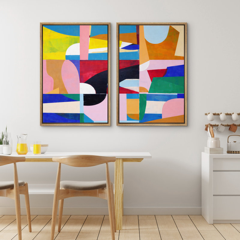 «Bright Geometric Color Block Abstract Art encadré», H 36 po x l 24 po x P 1,5 po, Naturel