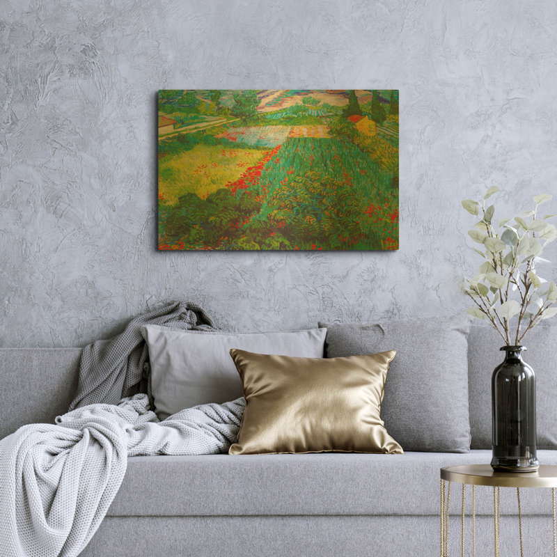 «Field With Poppies 2» par Vincent Van Gogh, art mural en métal doré, 36 po x 24 po, 36 po x 24 po