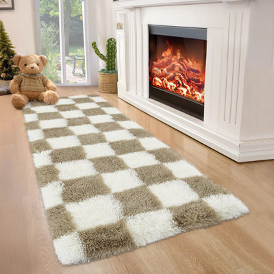 Soft Fluffy Large Rugs for Living Room Shaggy Area Rug Non Slip Modern Checkered Luxury Shag Plush Carpet for Kids Room Bedroom Dorm Home Decor