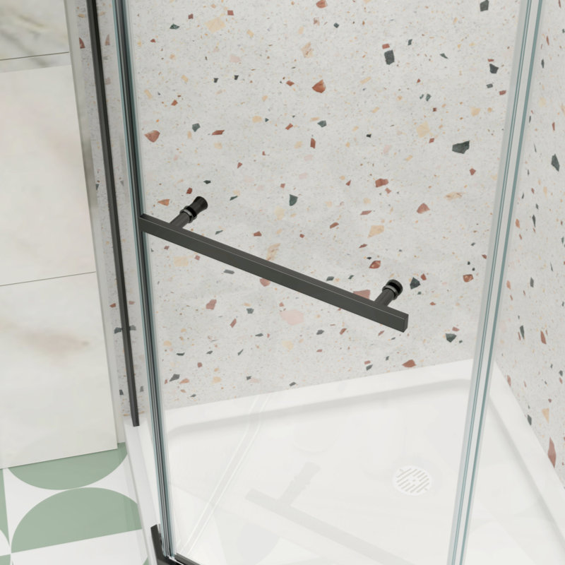 Porte de douche pivotante universelle à ajustement de 1 3/8 po avec finition en verre trempé de 1/4 po, Noir mat