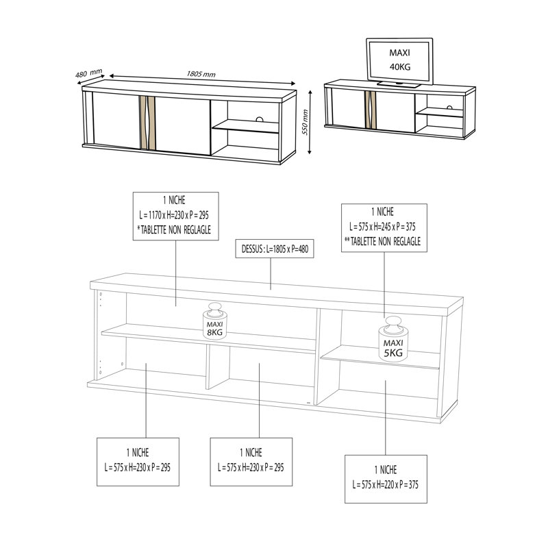 Merchiston Unfinished TV Stand for TVs up to 85"