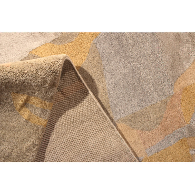 Mid Century Modern Hand Knotted Geometric Area Rug, Rectangle 12' x 18'