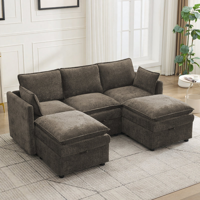 Canapé modulaire en U 80,3 po avec rangement, H 34,3 po x l 80,3 po x P 55,5 po, Brun