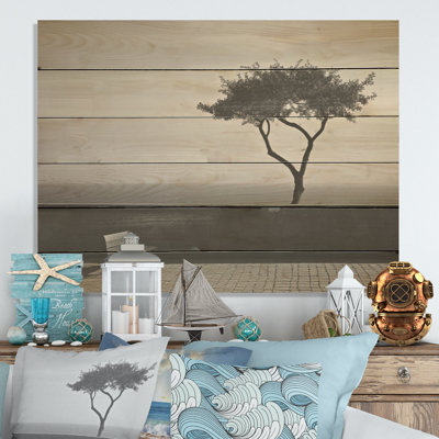 «Beach Solitude Tree Vision I - Coastal Tropical Wood», art mural sur bois de pin naturel