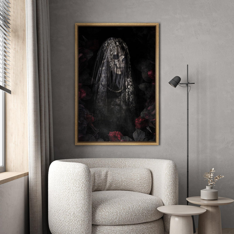 Mystérieux squelette voilé Moody foncé, œuvre d'art moderne, décor, H 36 po x l 24 po, Cadre naturel flottant