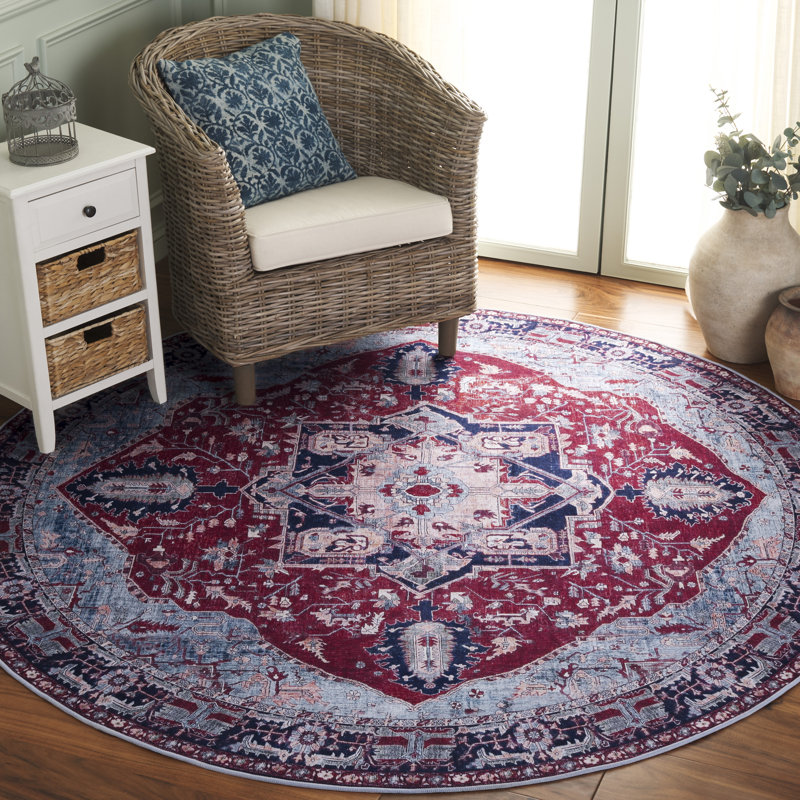 Sonia Oriental Red/Navy Area Rug, Round 6'6"
