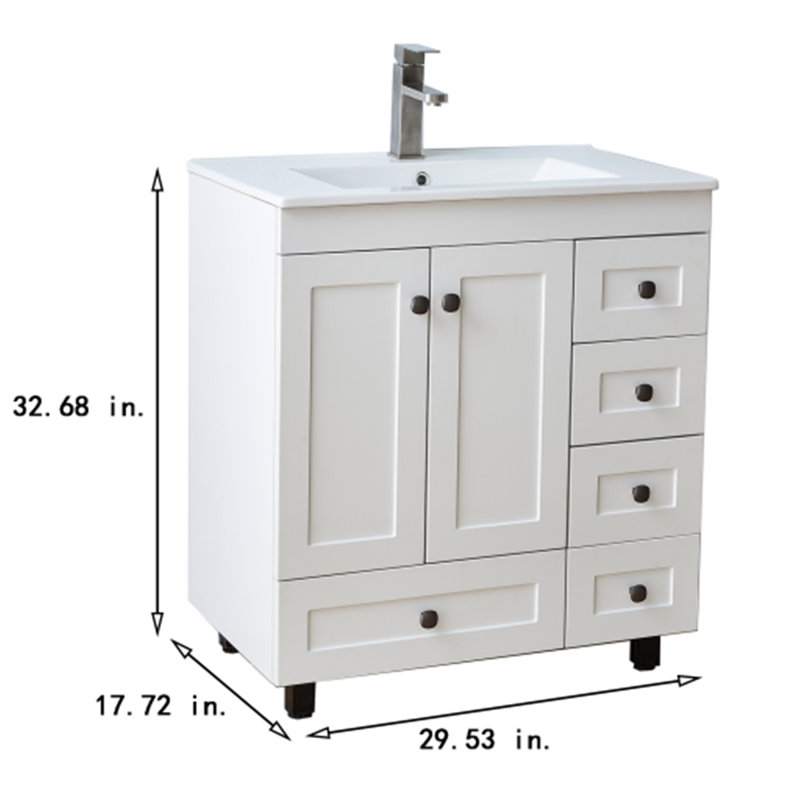 30" Free Standing White Modern Single Bathroom Vanity With Ceramic Sink