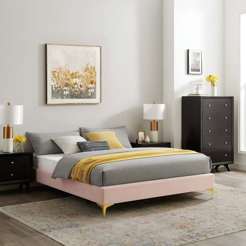 Sutton Performance Velvet Bed Frame, Pink, Full