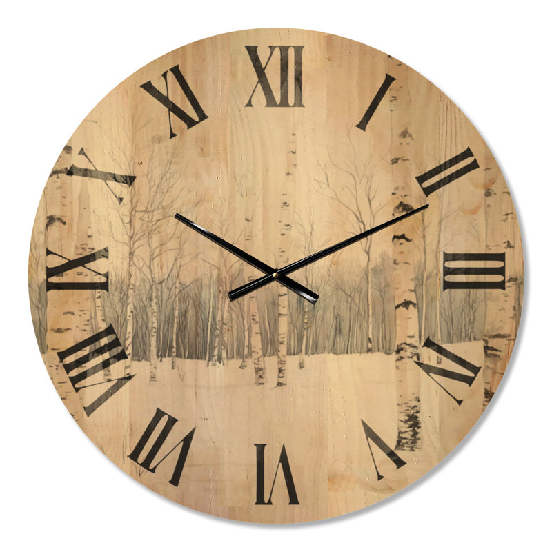 Très grande horloge murale en bois silencieux - Bouleaux dans la neige, Medium