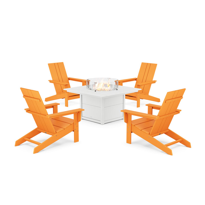Chaise Adirondack d'extérieur avec table POLYWOOD x ALLModern, Tangerine / blanc