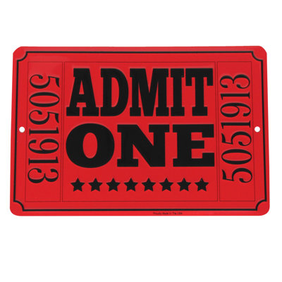 Admit One  Movie Theatre Ticket Metal Sign Home Theater Wall Decor