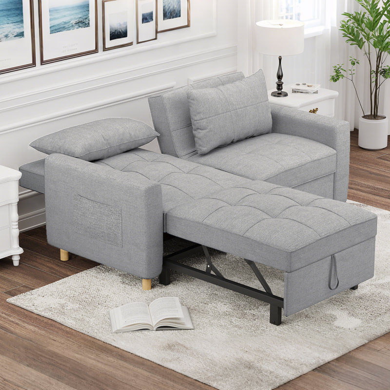 2 Seater Linen Sofa Bed, Grey