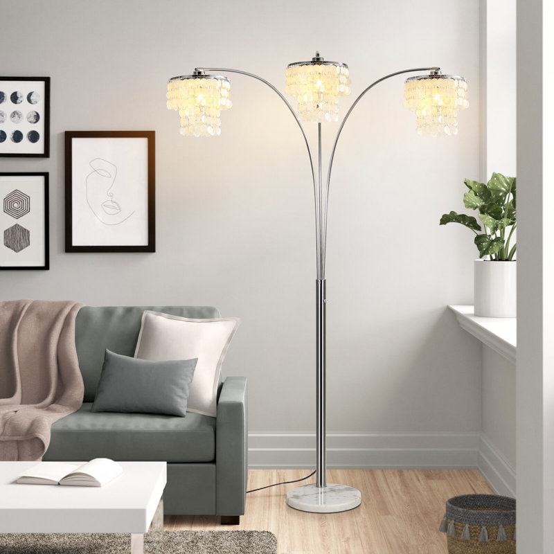 Beckum 90" 3-Lights Novelty Arched Glam Nature Shell Tree Floor Lamp, Chrome 