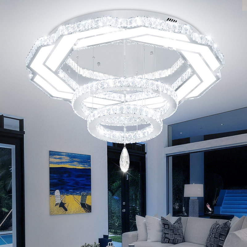 Lustre en cristal de 81 cm de diamètre, plafonnier DEL encastré