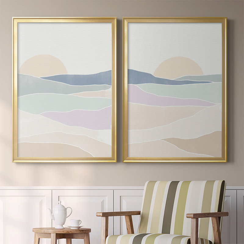 Vague tableau I, toile encadrée de qualité supérieure - prête à être accrochée, Or, H 36,5 po x l 53 po x P 2,5 po