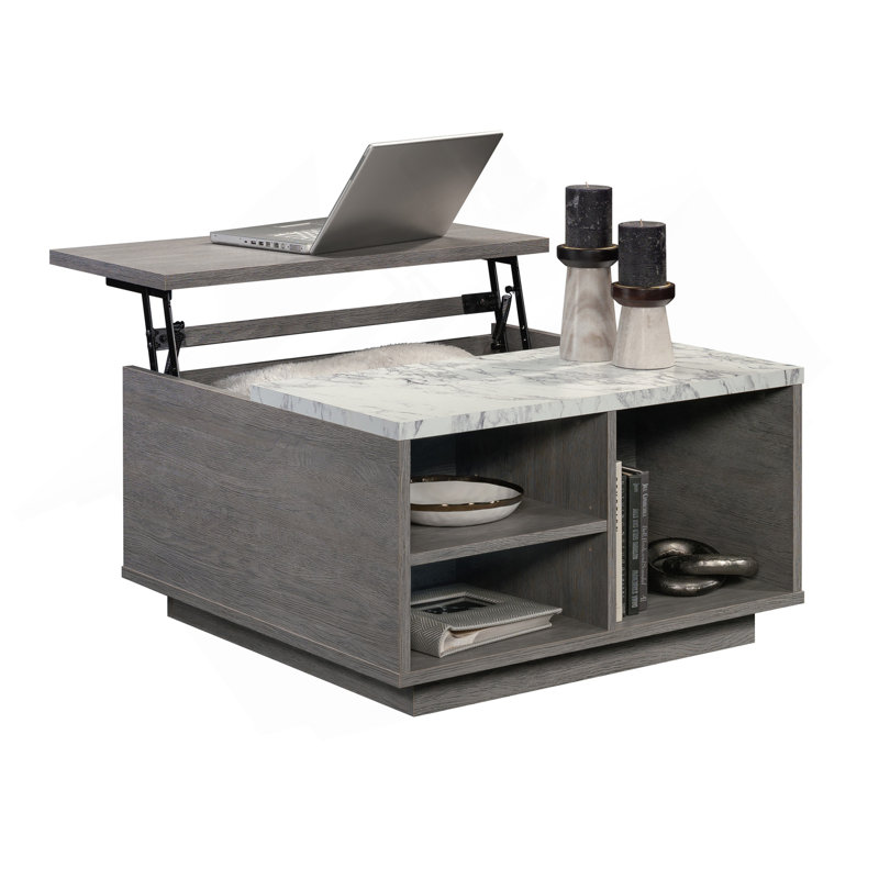 Table basse à plateau relevable, finition brune