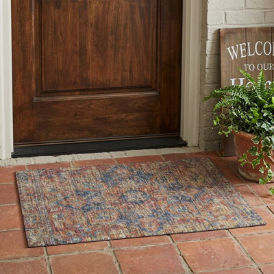 Tapis intérieur antidérapant oriental rouge orange et bleu 2 pi x 3 pi