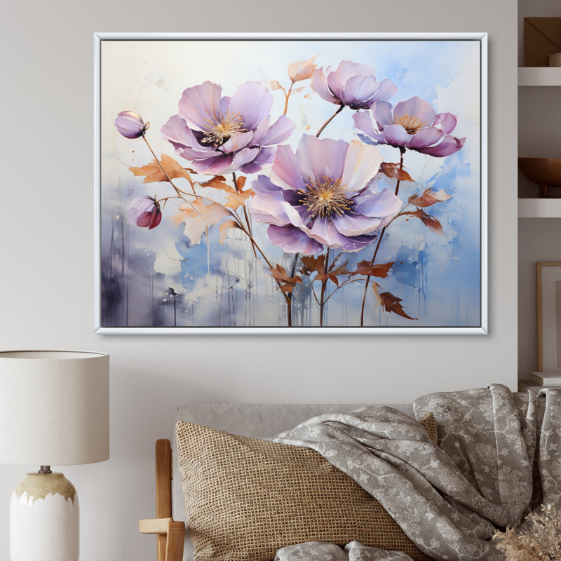 «Mauve Botanical Serenade II», art mural abstrait sur toile, L 32 po x H 16 po, Cadre flottant blanc