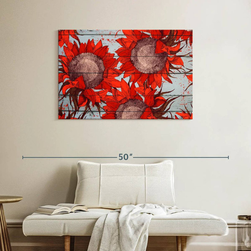 Harnek Red Sunflowers, 26" H x 39" W