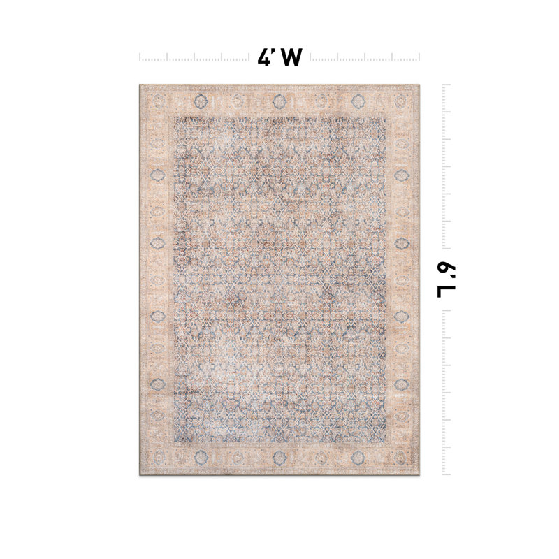 Tapis médaillon bleu délavé Elise, Rectangle 4pi x 6 pi