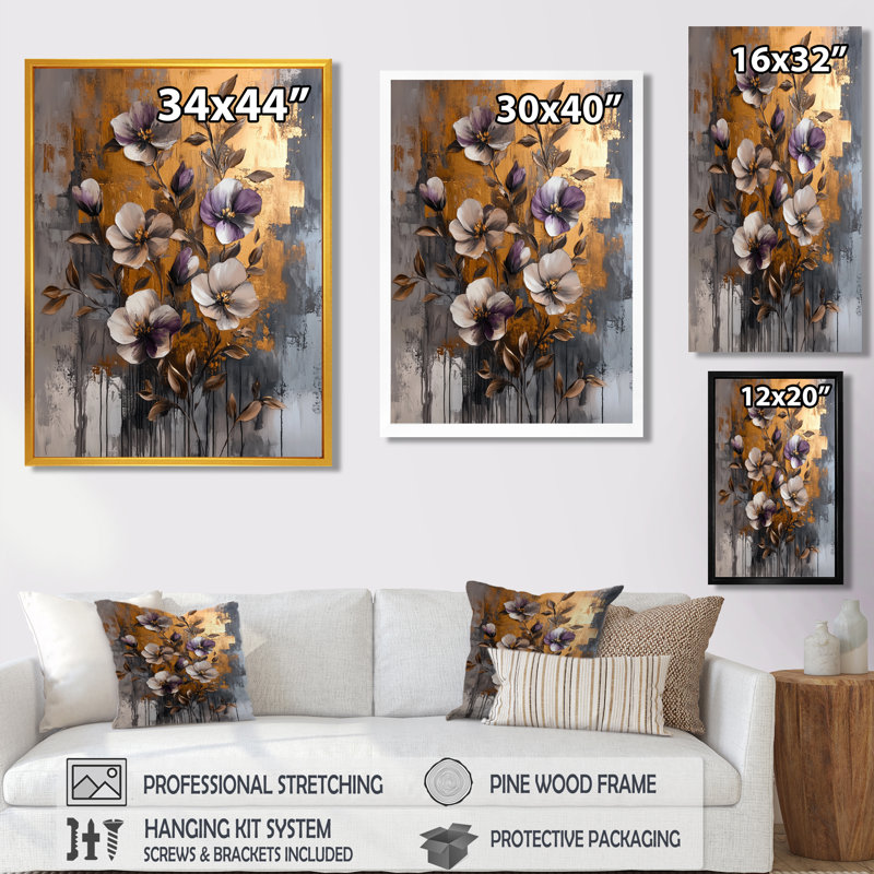 Monu - Art mural sur toile florale, Noir, noir, noir, noir, H 20 po x l 12 po, Reproduction encadrée d'une seule photo