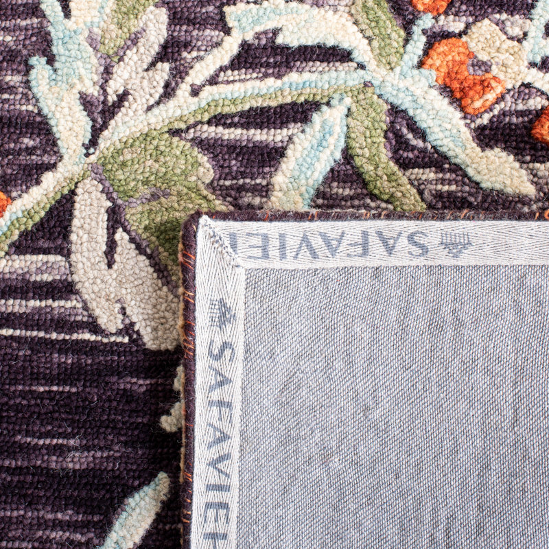 Tavant Hand Tufted Wool/Cotton Floral Rug in Charcoal/Orange, Rectangle 3' x 5'