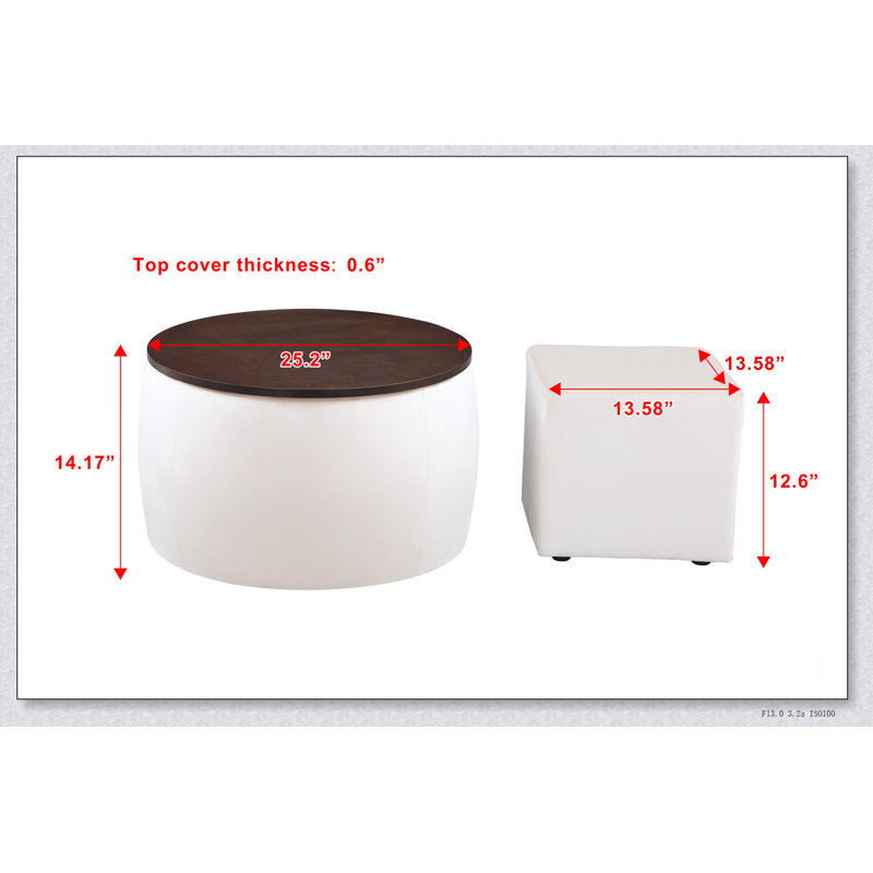 Ensemble de repose-pieds rond avec rangement, combinaison 2 en 1, table basse ronde